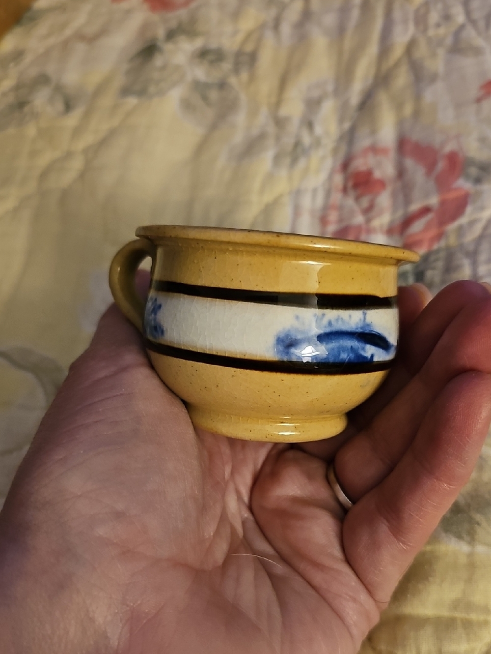 Yellow-Ware Pottery Salesman Sample Of A Chamberpot Mid 19th C. Brown Banding - Picture 2 of 4